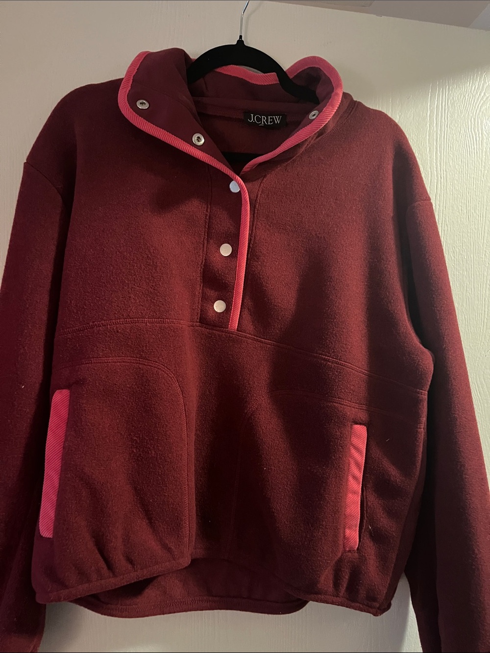 J. Crew Burgundy Pullover Sweater with Pink Trim